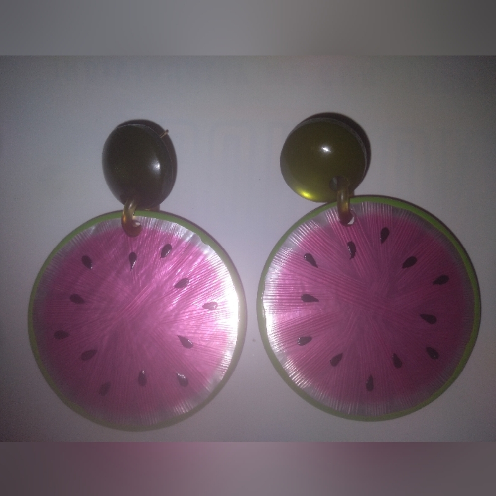 Pink and Green Watermelon Vintage Acrylic Earrings